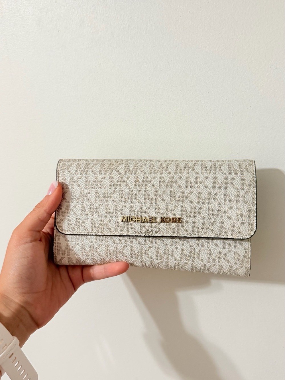 Michael Kors Beige Logo Wallet with Gold Hardware